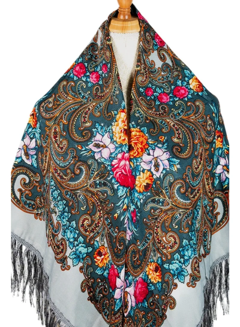 Bidani Grey Pavlovo-Style Shawl – Vintage Roses & Paisley